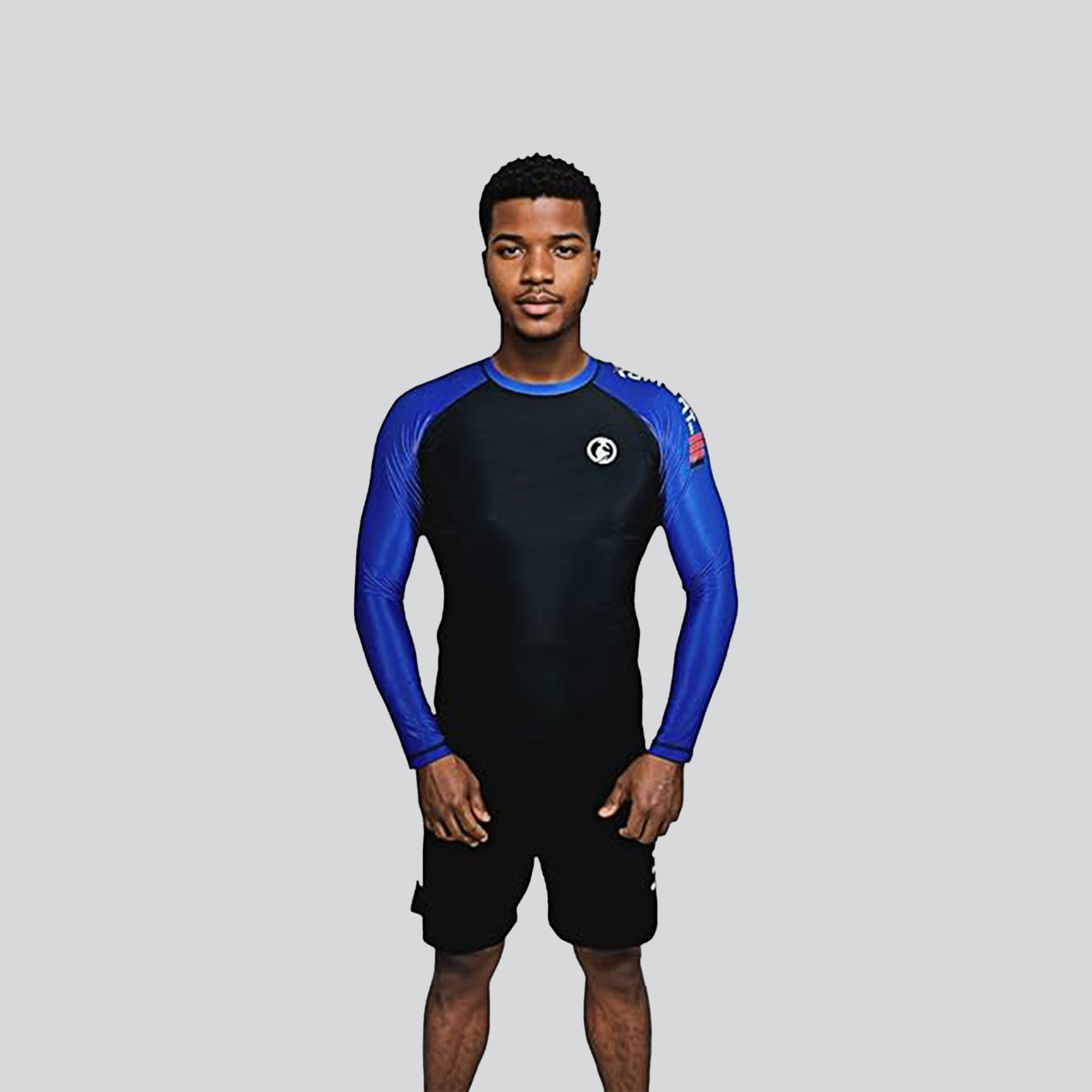 KOMBAT F/S PRO RANKED RASH GUARD BLK & BLUE