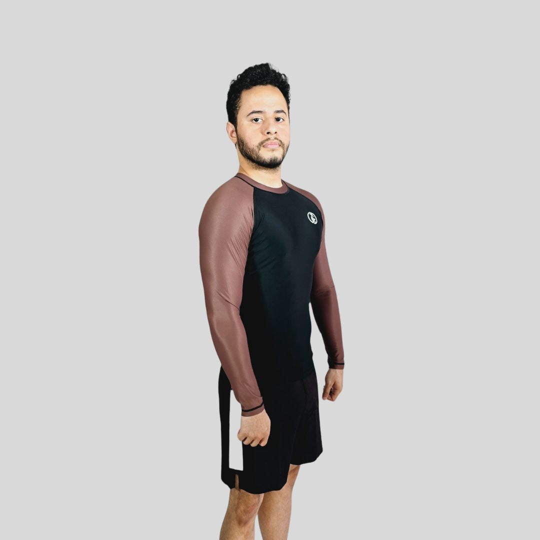 KOMBAT F/S PRO RANKED RASH GUARD BLK & BROWN
