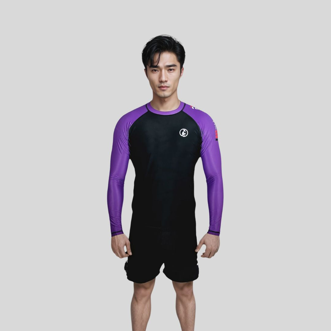 KOMBAT F/S PRO RANKED RASH GUARD BLK & PURPLE
