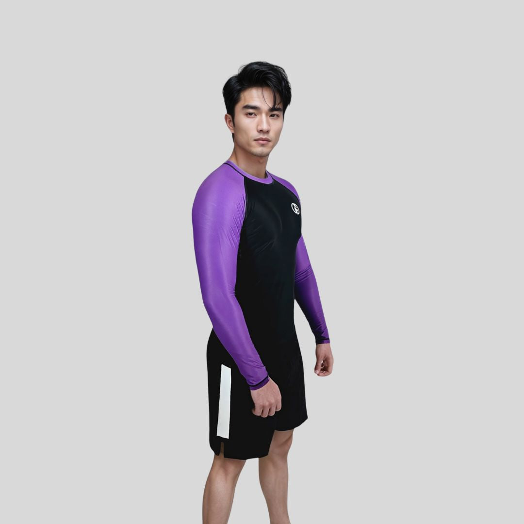 KOMBAT F/S PRO RANKED RASH GUARD BLK & PURPLE
