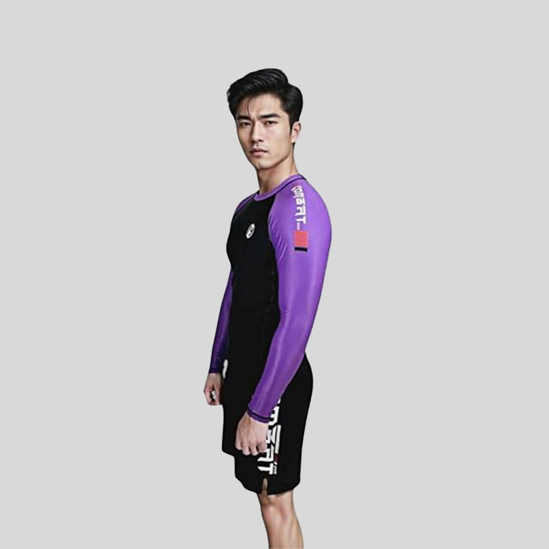 KOMBAT F/S PRO RANKED RASH GUARD BLK & PURPLE
