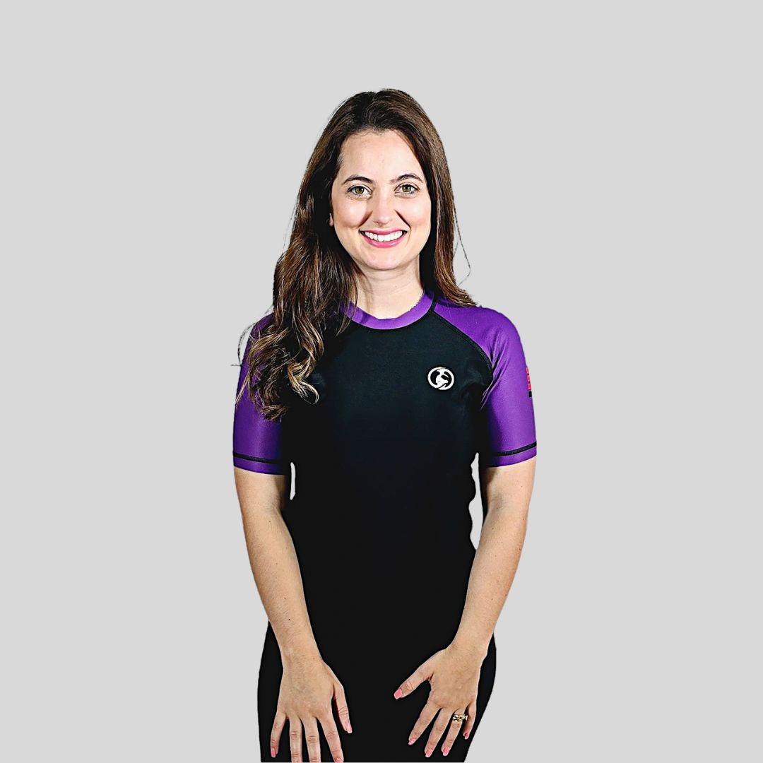 KOMBAT WOMAN H/S PRO RASH GUARD BLACK & PURPLE

