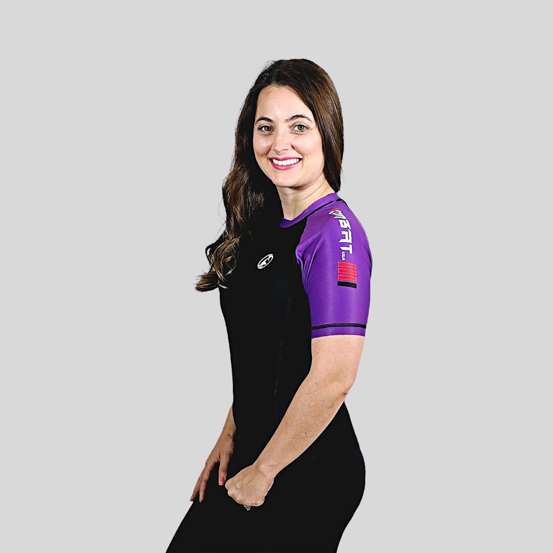 KOMBAT WOMAN H/S PRO RASH GUARD BLACK & PURPLE
