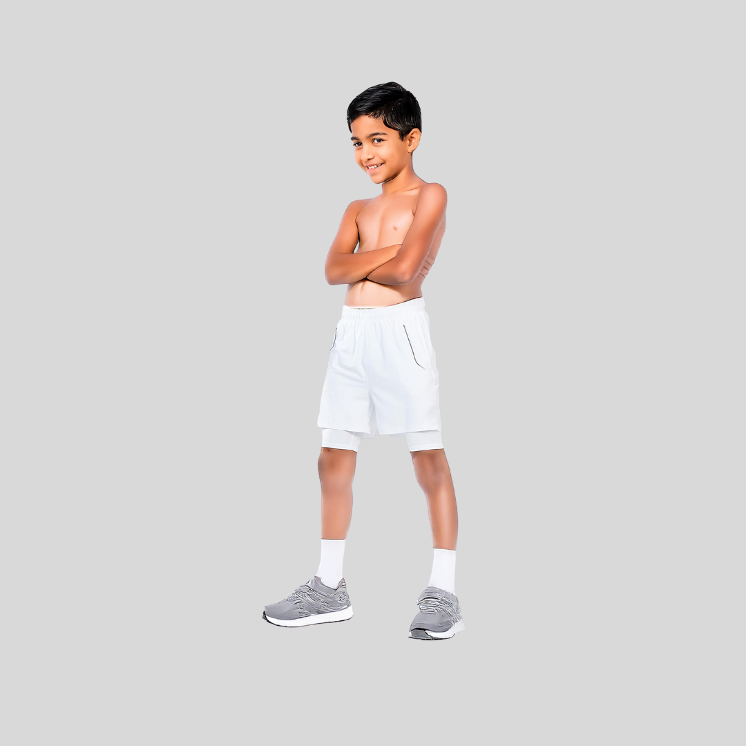 KOMBAT YOUTH 2 IN 1 WHITE RUNNING SHORTS
