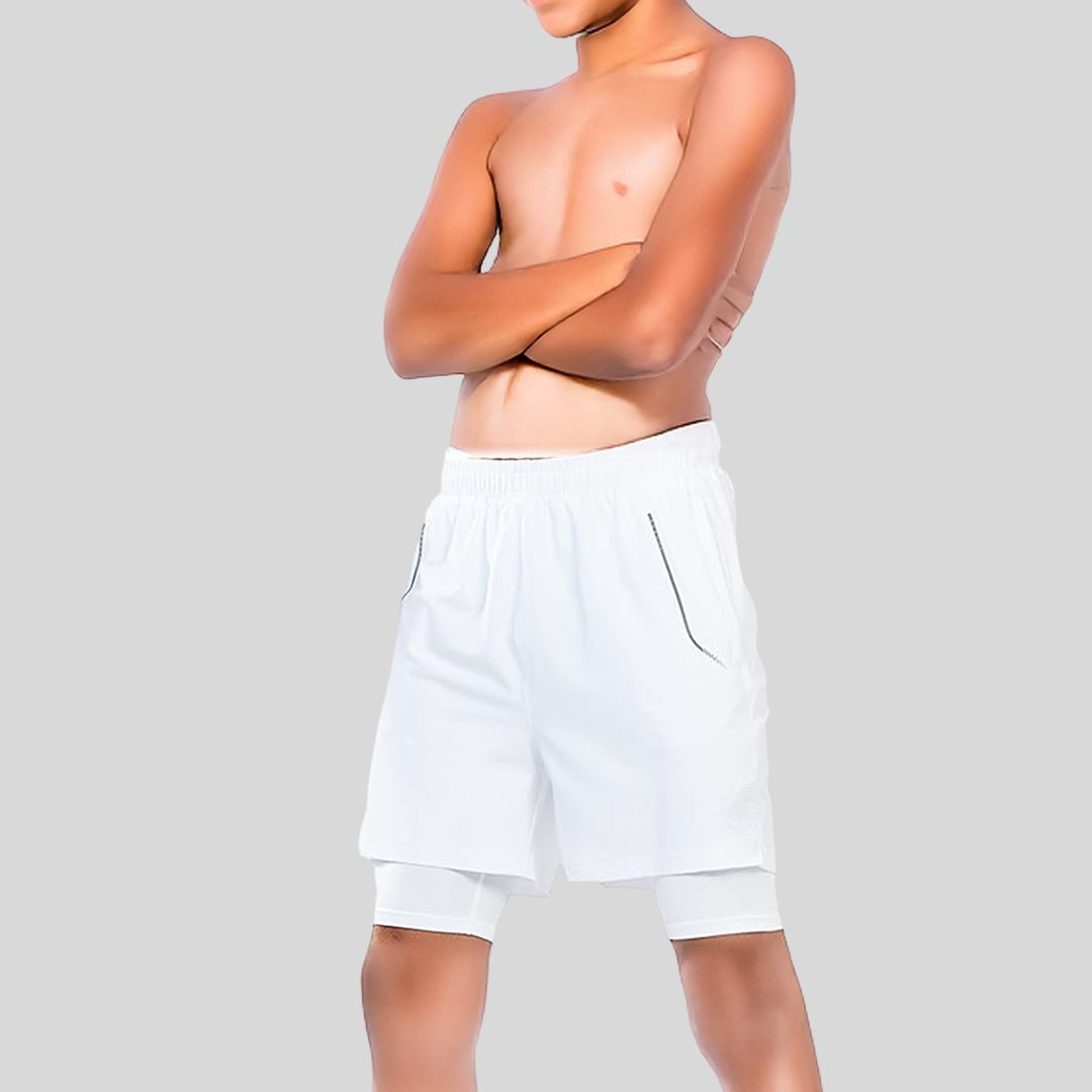 KOMBAT YOUTH 2 IN 1 WHITE RUNNING SHORTS
