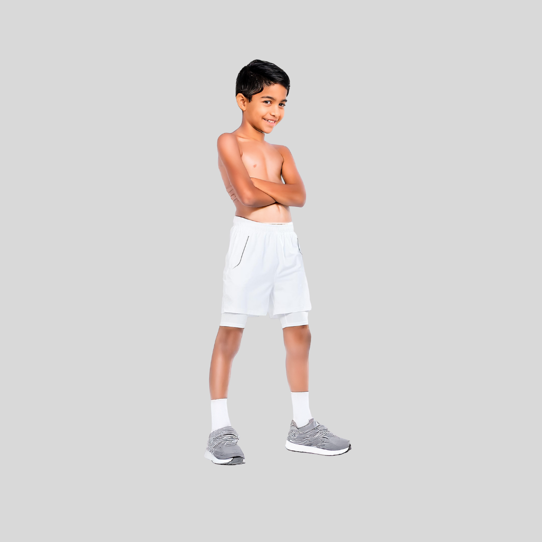 KOMBAT YOUTH 2 IN 1 WHITE RUNNING SHORTS
