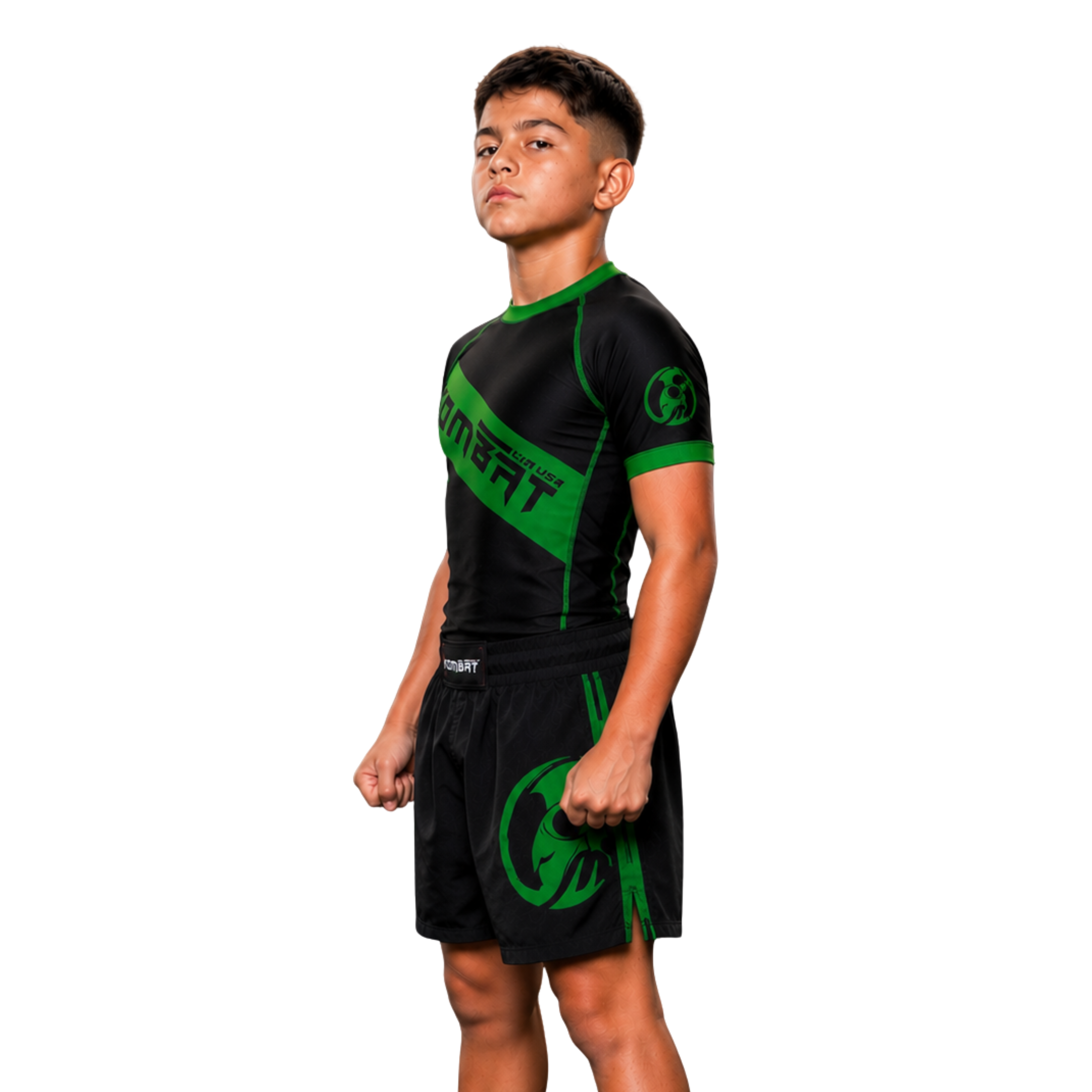 YOUTH RASH GUARD H/S BLK/GREEN