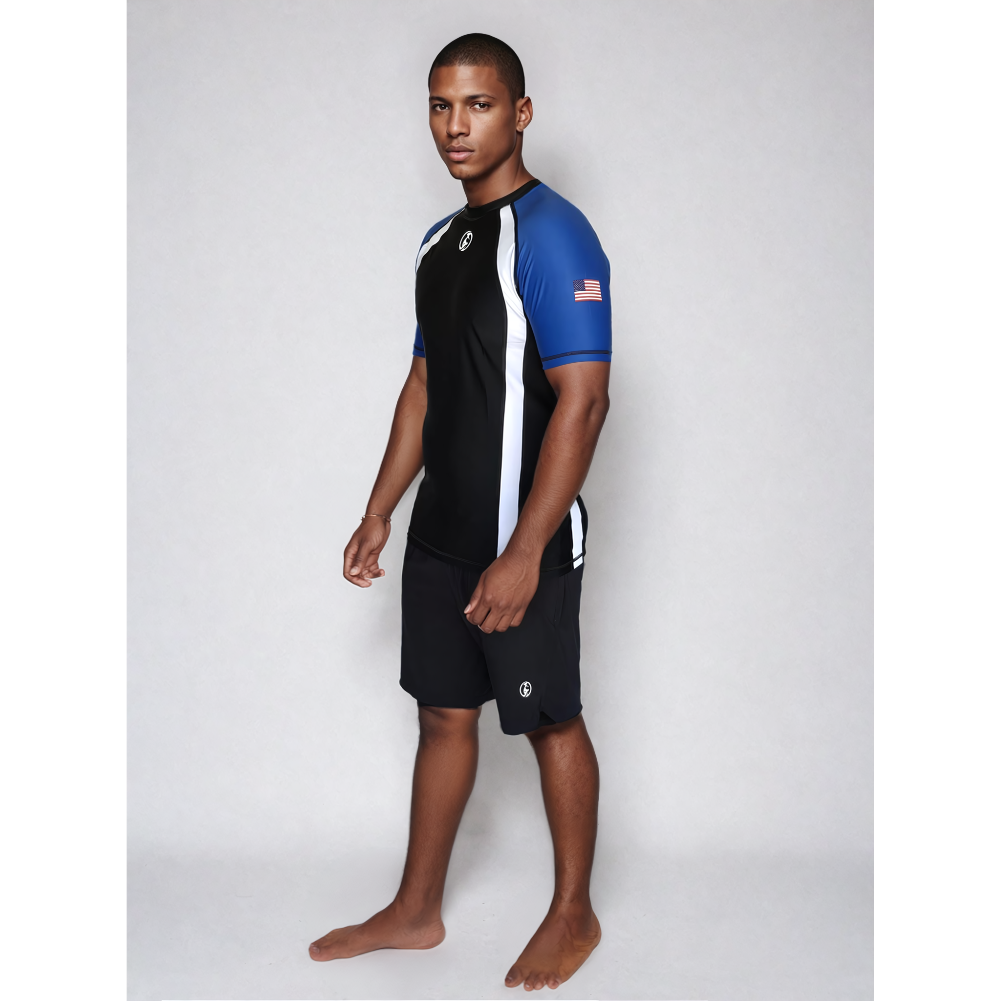 KOMBAT H/S RANKED RASH GUARD BLK WHITE & BLUE