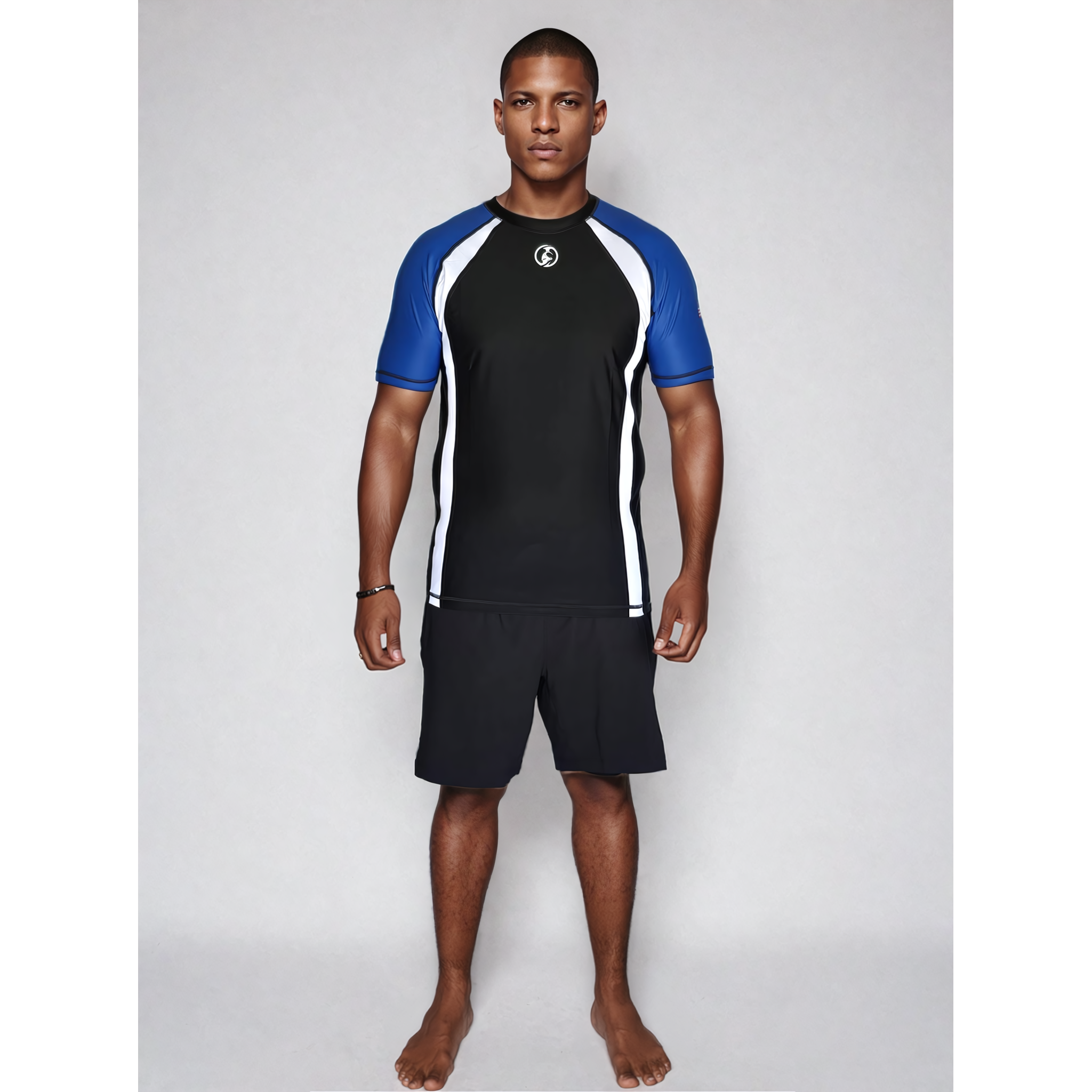 KOMBAT H/S RANKED RASH GUARD BLK WHITE & BLUE