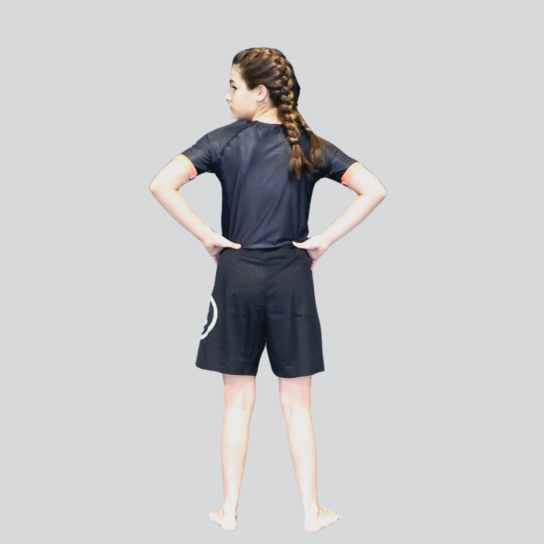 YOUTH H/S BLK/ORANGE RASH GUARD

