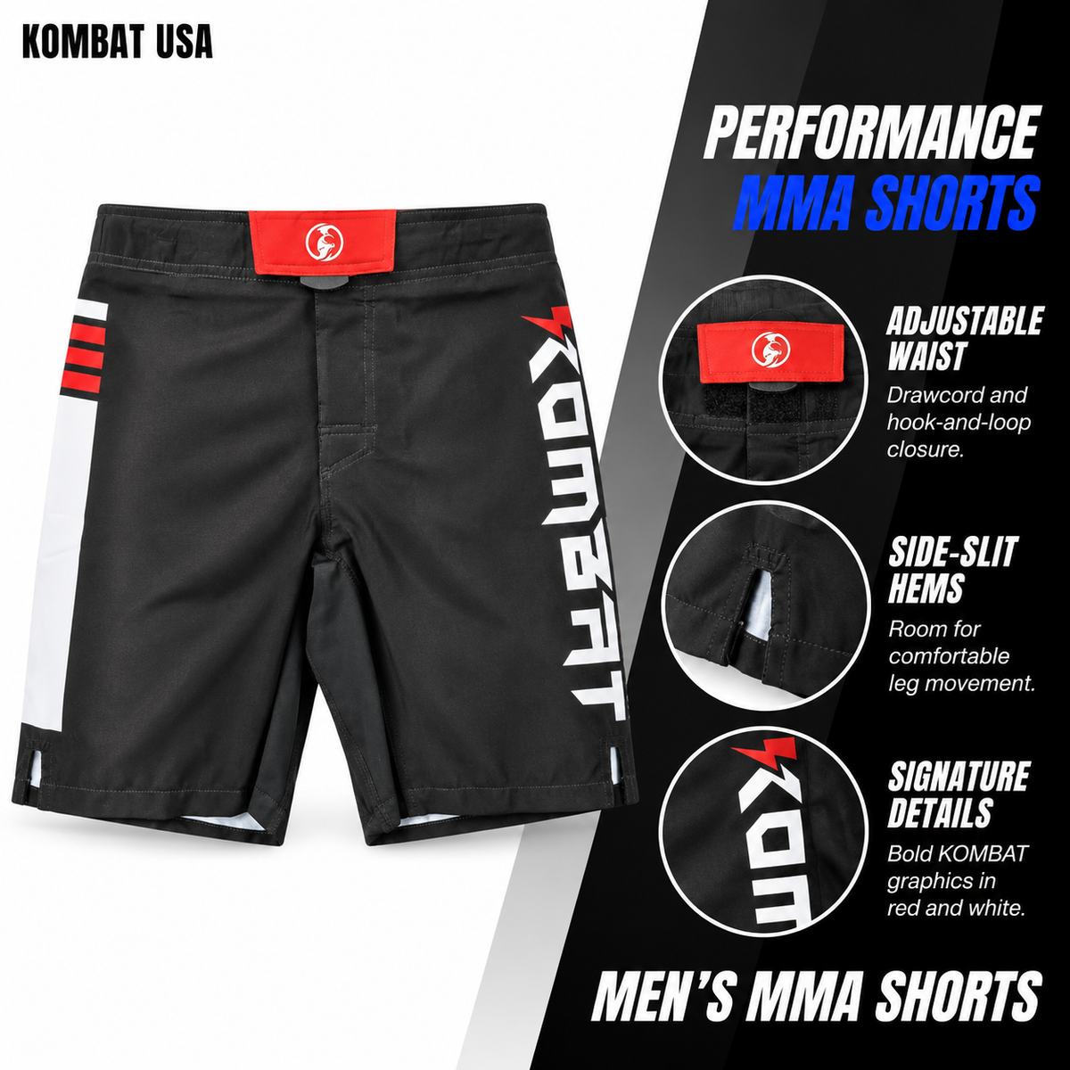 KOMBAT No-Gi SHORTS BLACK & RED V2